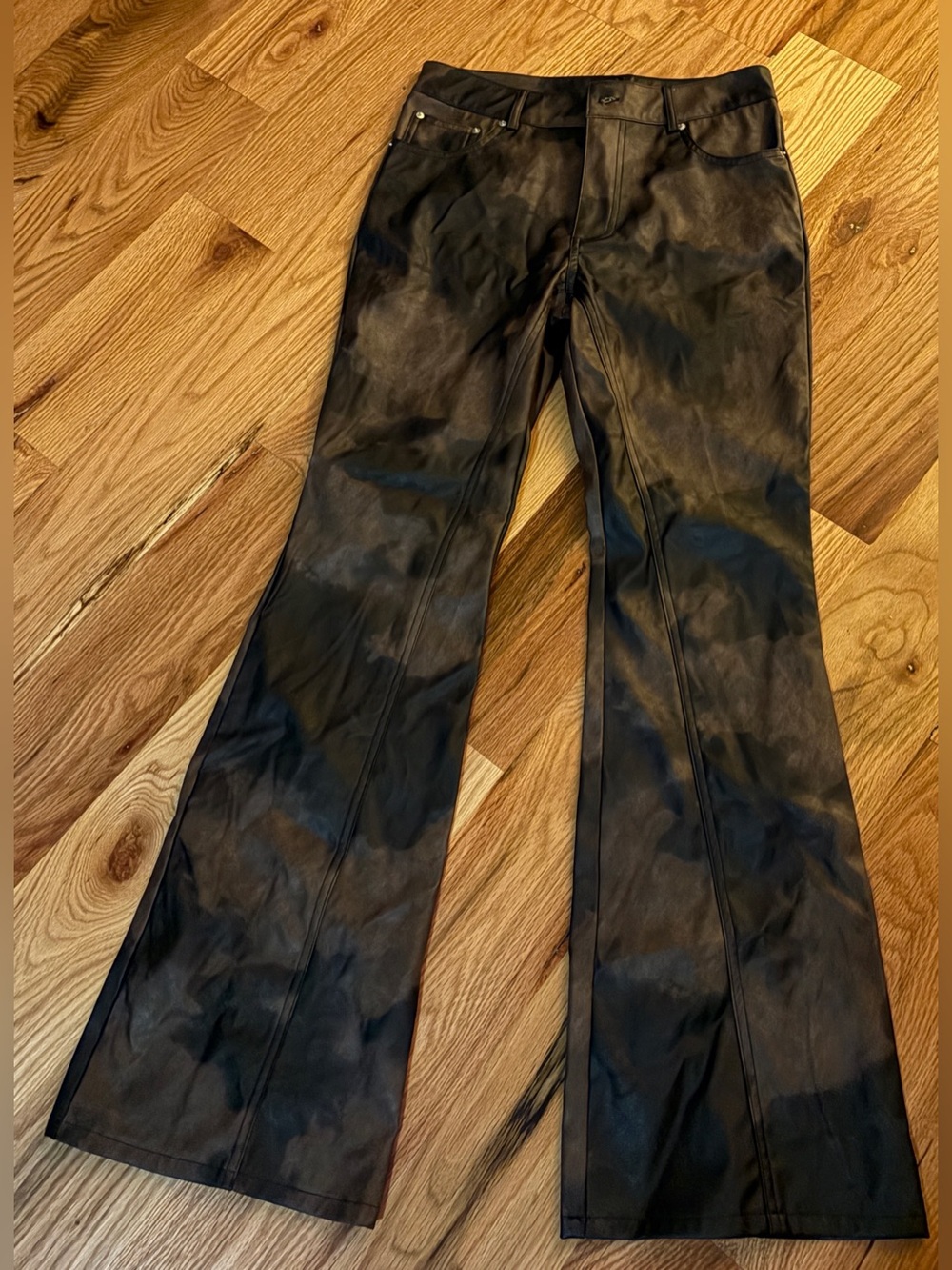 Women’s Stretchy Black Faux-Leather Flared Jeans very soft and comfortable.